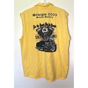 VTG Retro Sturgis 2003 South‎ Dakota Yellow Motorcycle XXL Vest Jacket